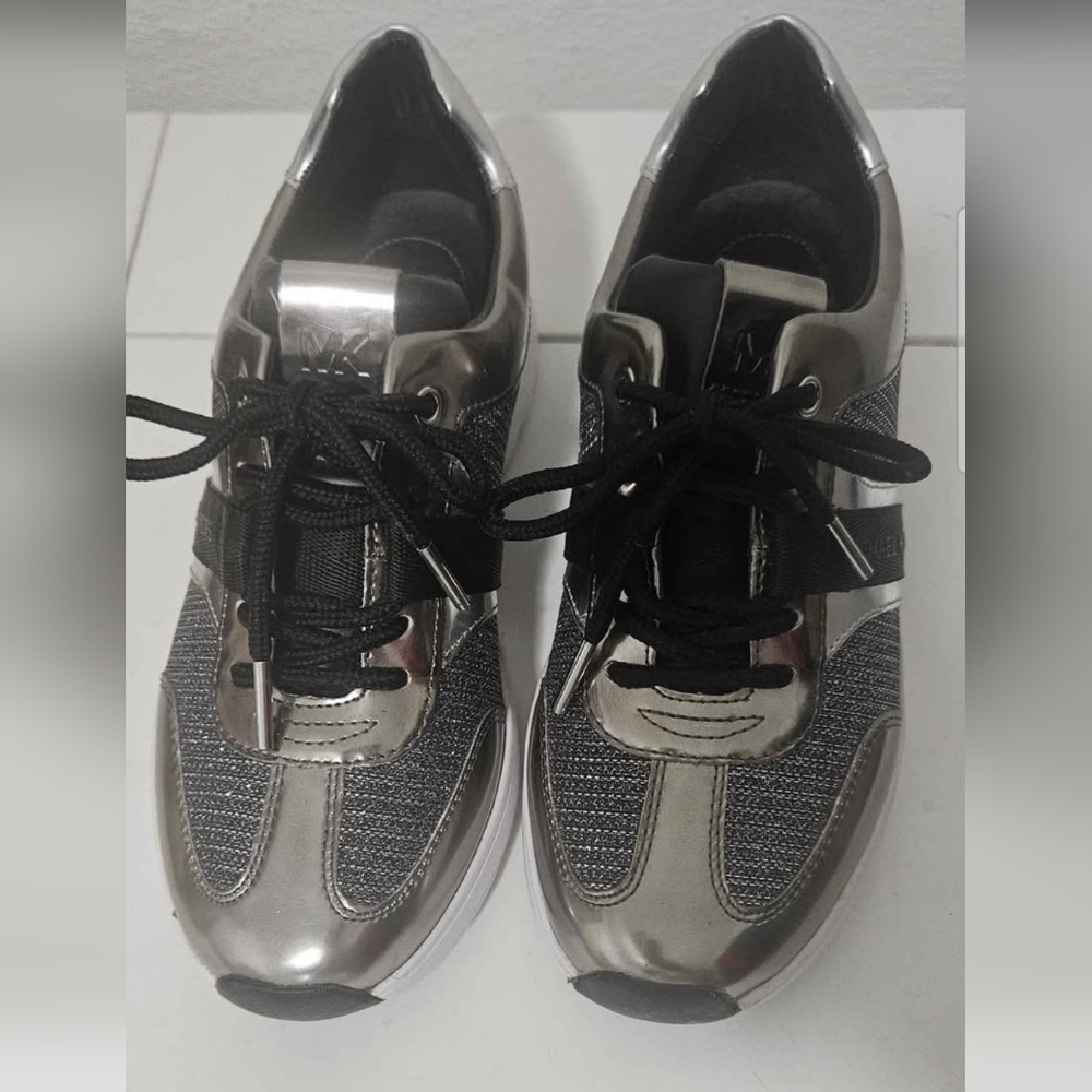 Michael Kors Metallic Silver and Black Sneakers